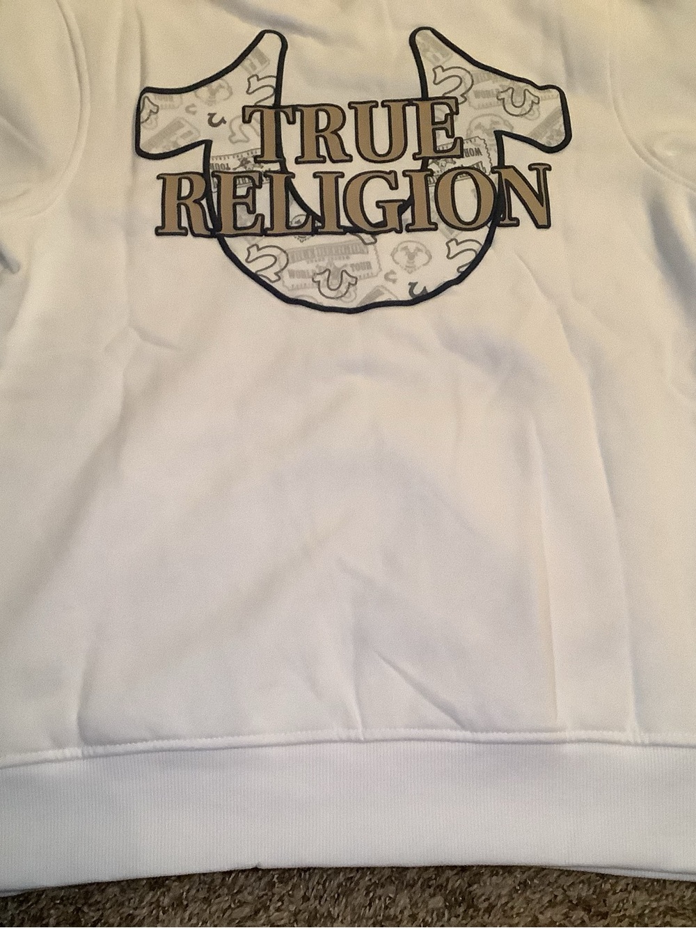 True Religion - Horseshoe Filled Allover Print Zip Hoodie, color white, size: M - Picture 8 of 9